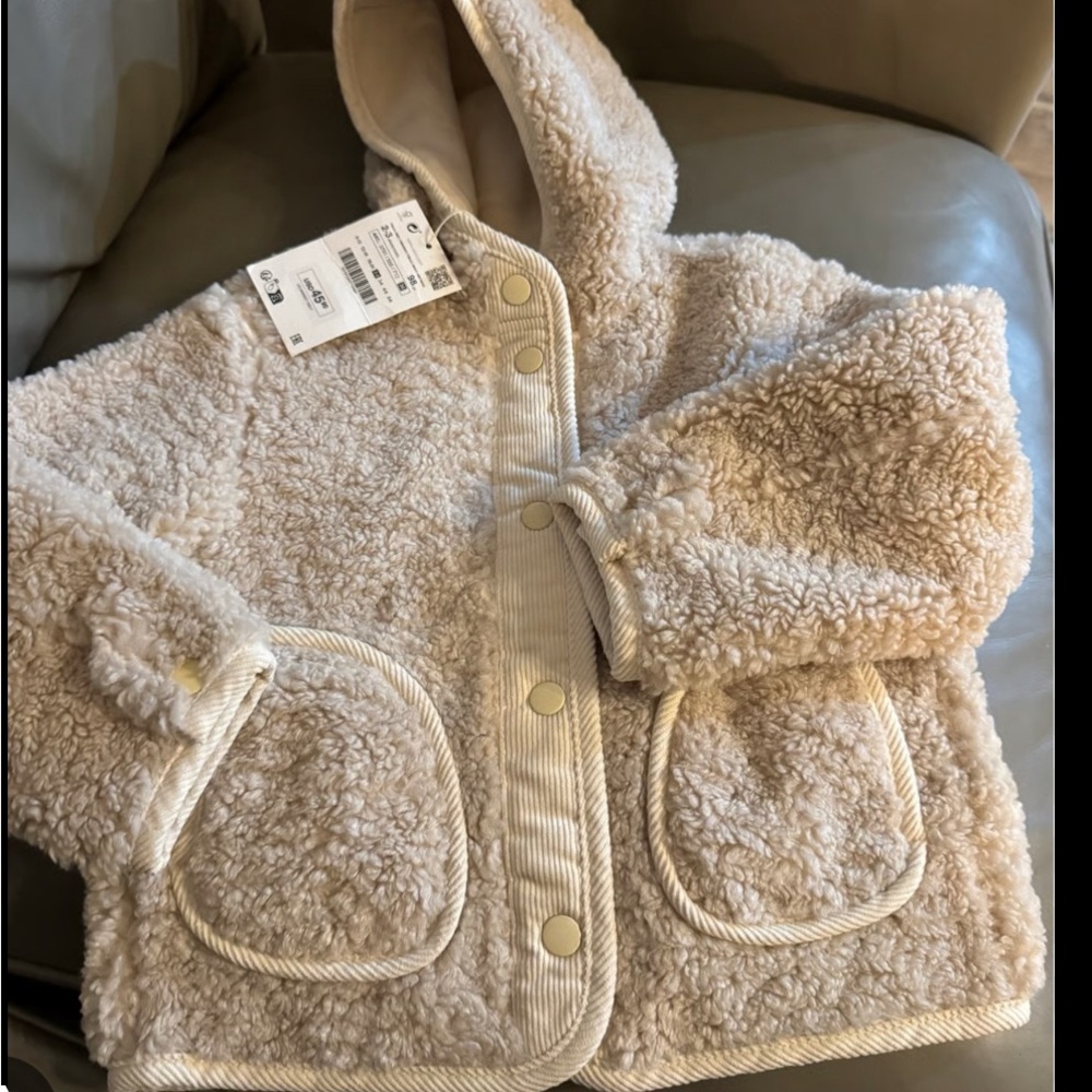 NWT Zara Kids' Baby Unisex Faux fur Beige Sherpa Coat 12-18 months girls boys